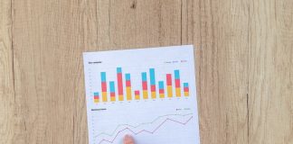 finger pointing at data graph and tables