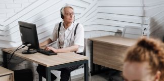older lady working in modern office