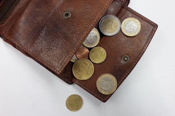 wallet open with coins inside
