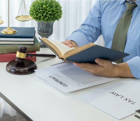 Legal person reviewing documents