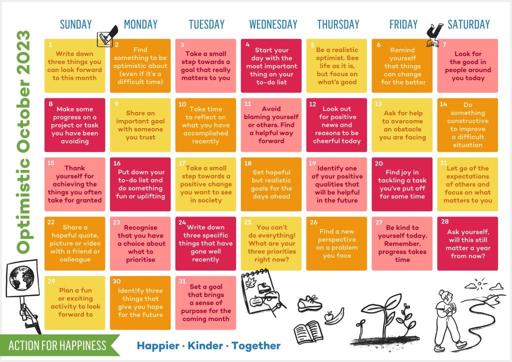 Action for Happiness October Calendar