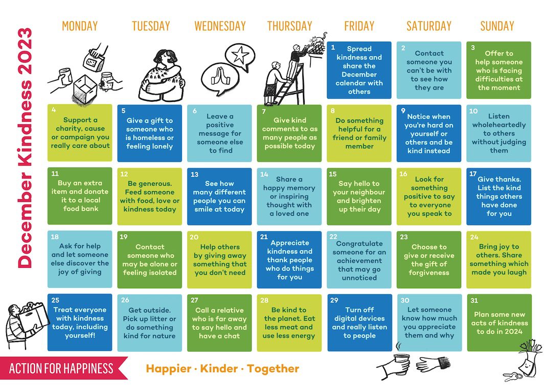 Action for Happiness December Calendar. Do Something Good.