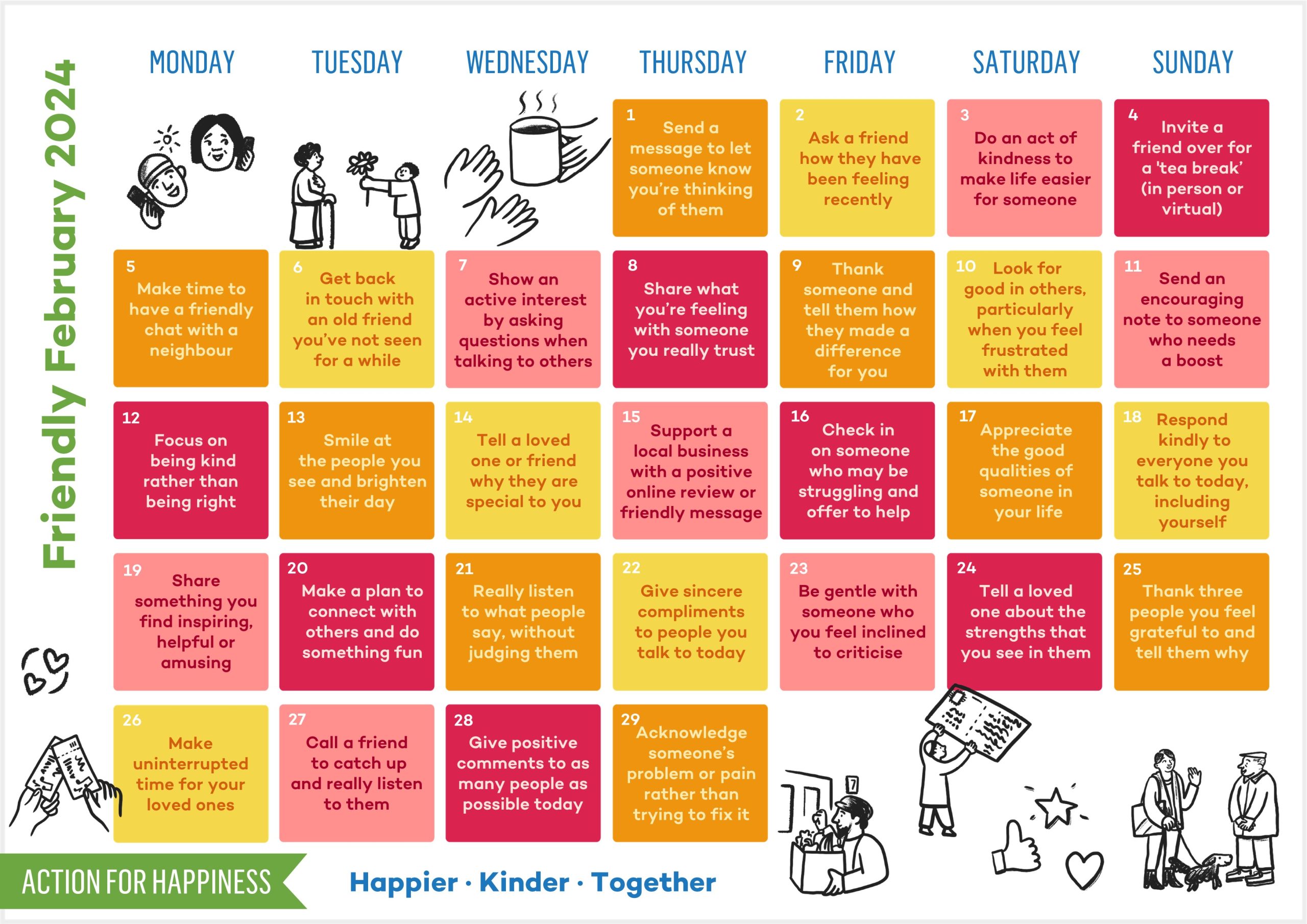 Action for Happiness February 2024 Happiness Calendar