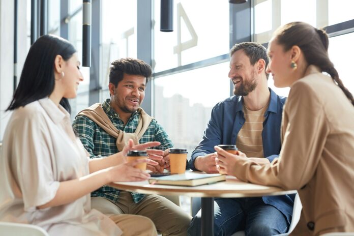 Employees in canteen