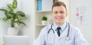 Medical doctor in office