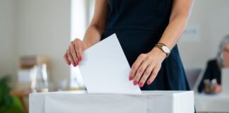 Woman voting in Election Ireland 2024