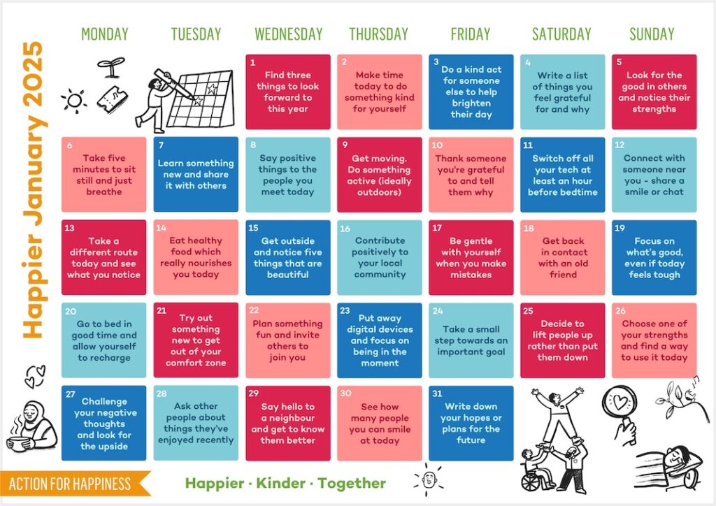 Action for Happiness January Calendar